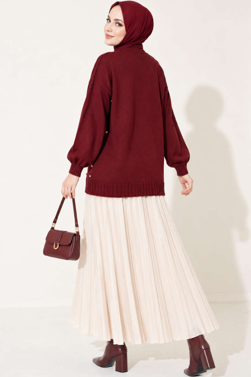 Button-Accented French Terry Knit Cardigan Burgundy - Imagen 4