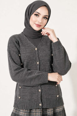 Alternative view of Button-Accented French Terry Knit Cardigan Smoke