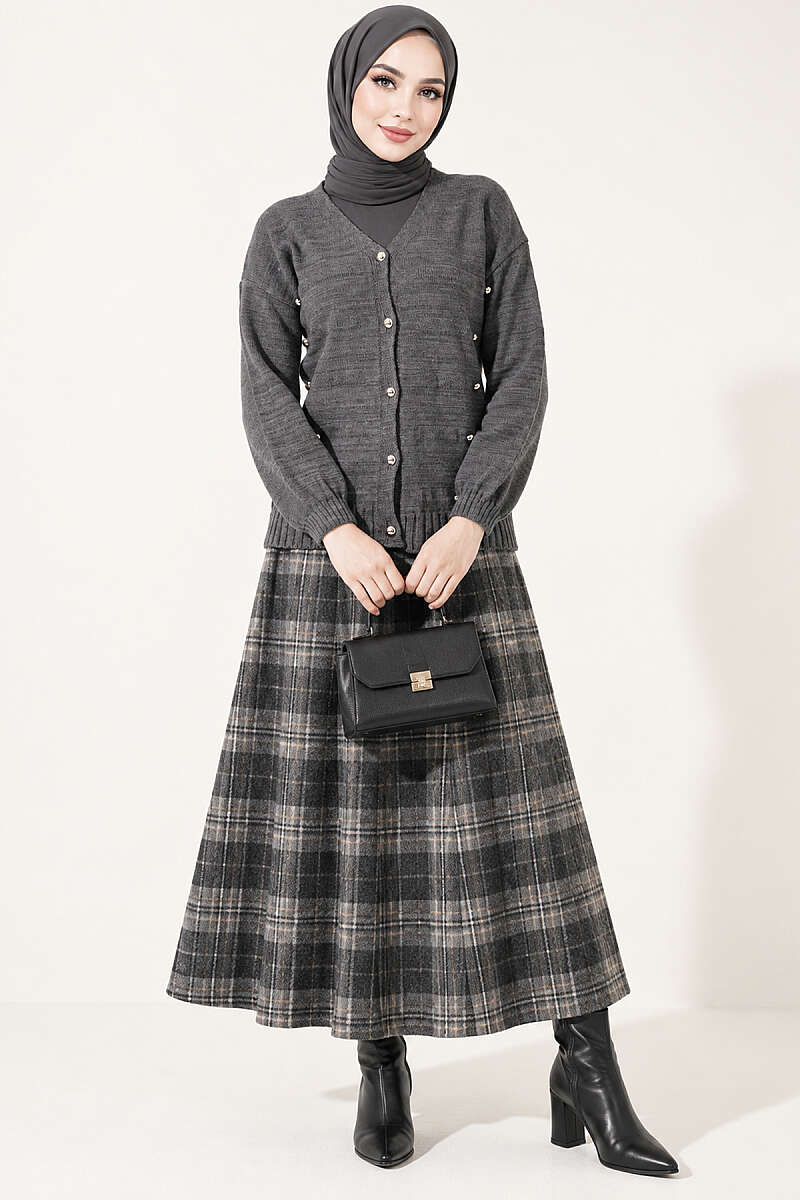 Button-Accented French Terry Knit Cardigan Smoke - Image 3