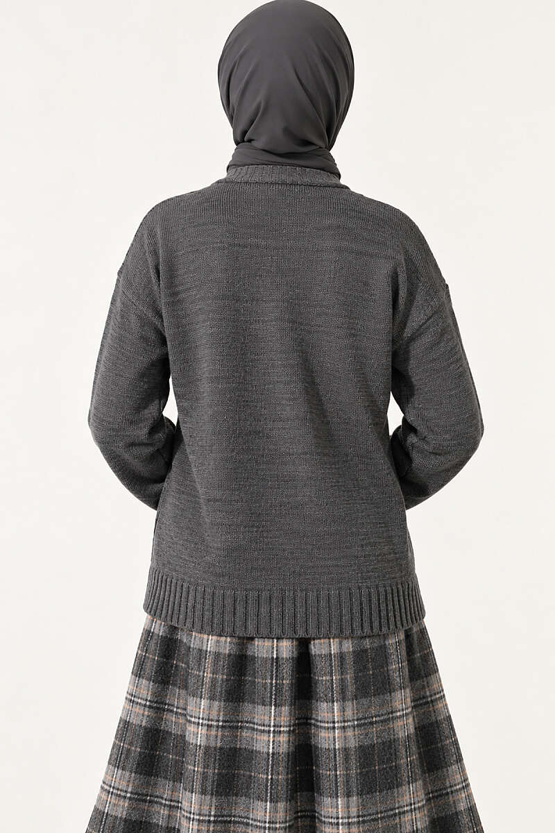 Button-Accented French Terry Knit Cardigan Smoke - Image 4