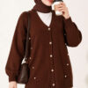 Button-Accented French Terry Knit Cardigan Brown