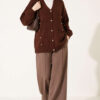 Button-Accented French Terry Knit Cardigan Brown - immagine 2