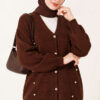 Button-Accented French Terry Knit Cardigan Brown - immagine 3