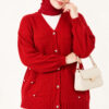 Button-Accented French Terry Knit Cardigan Red