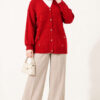 Button-Accented French Terry Knit Cardigan Red - immagine 2