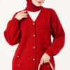 Button-Accented French Terry Knit Cardigan Red - immagine 3