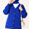 Button-Accented French Terry Knit Cardigan Saxon Blue