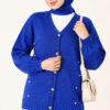 Button-Accented French Terry Knit Cardigan Saxon Blue - Imagen 3