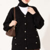 ⁦Button-Accented French Terry Knit Cardigan Black⁩ - الصورة ⁦4⁩