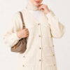 Button-Accented French Terry Knit Cardigan Stone