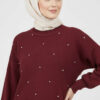 Embroidered Knit Tunic with Beaded Detailing Burgundy