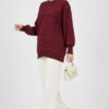 Embroidered Knit Tunic with Beaded Detailing Burgundy – Bild 2