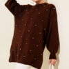 Embroidered Knit Tunic with Beaded Detailing Brown