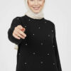 Embroidered Knit Tunic with Beaded Detailing Black
