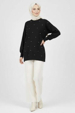 Alternative view of Embroidered Knit Tunic with Beaded Detailing Black