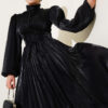 Knotted Ribbon-Accented French Terry Evening Gown Black