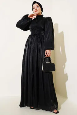 Alternative view of Knotted Ribbon-Accented French Terry Evening Gown Black