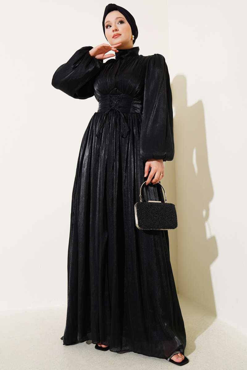 Knotted Ribbon-Accented French Terry Evening Gown Black - immagine 2