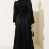 Knotted Ribbon-Accented French Terry Evening Gown Black - immagine 3