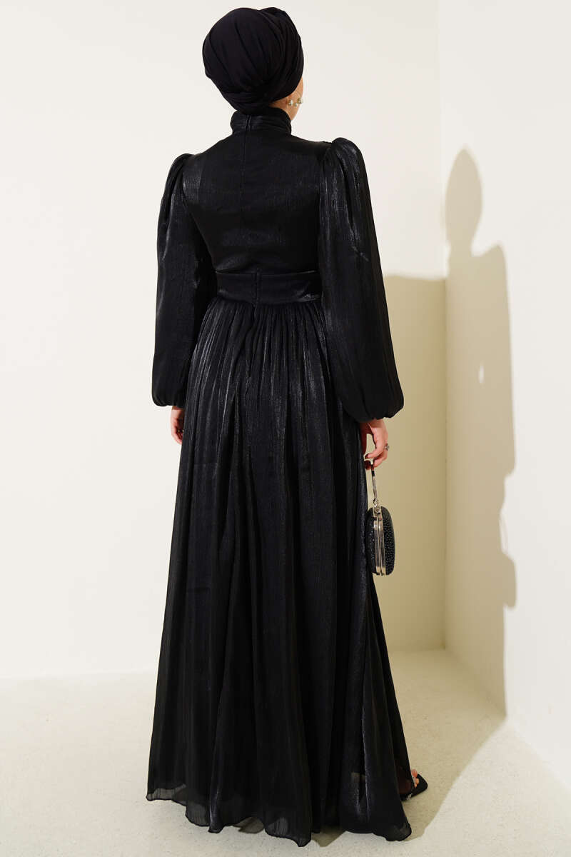 Knotted Ribbon-Accented French Terry Evening Gown Black - immagine 3