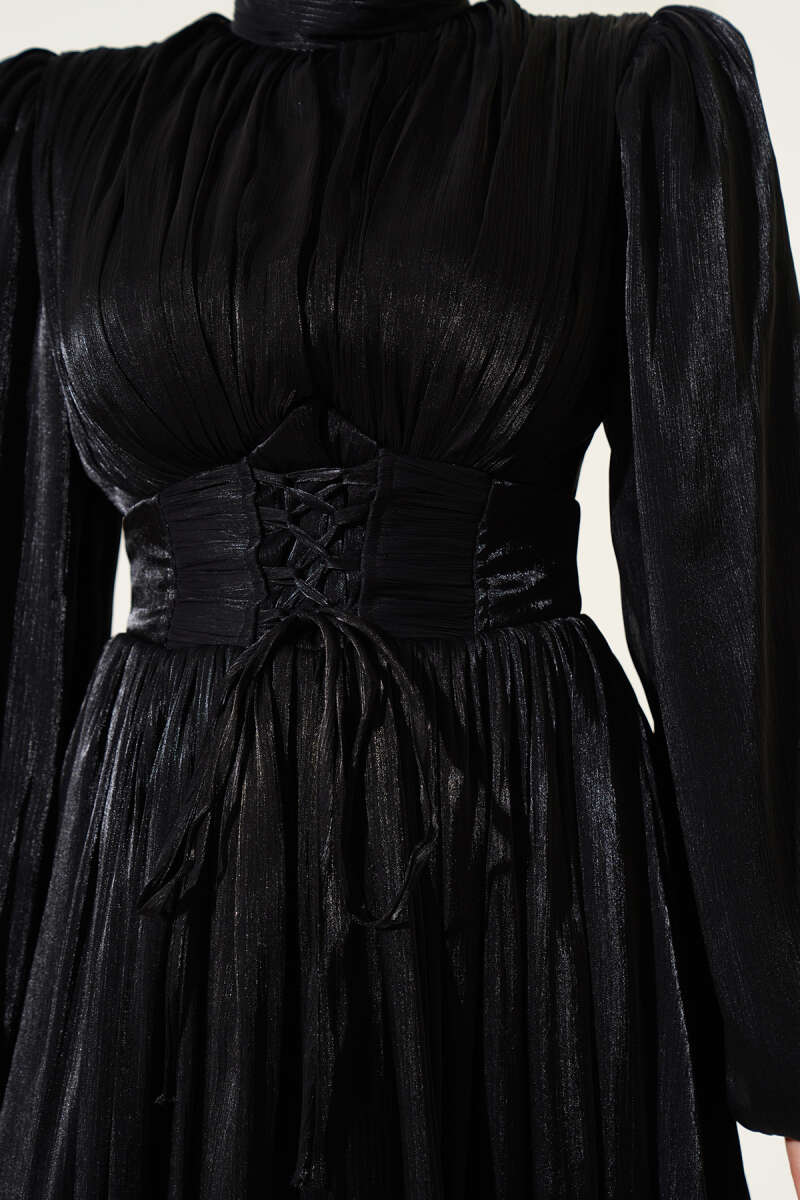Knotted Ribbon-Accented French Terry Evening Gown Black - immagine 4