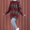 Softie Diamond Patterned Knit Sweater Burgundy