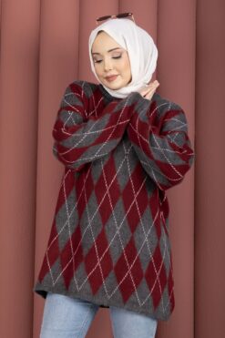 Alternative view of Softie Diamond Patterned Knit Sweater Burgundy