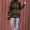 Softie Diamond Patterned Knit Sweater Khaki