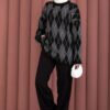 Softie Diamond Patterned Knit Sweater Black