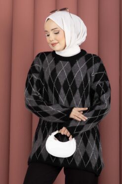 Alternative view of Softie Diamond Patterned Knit Sweater Black