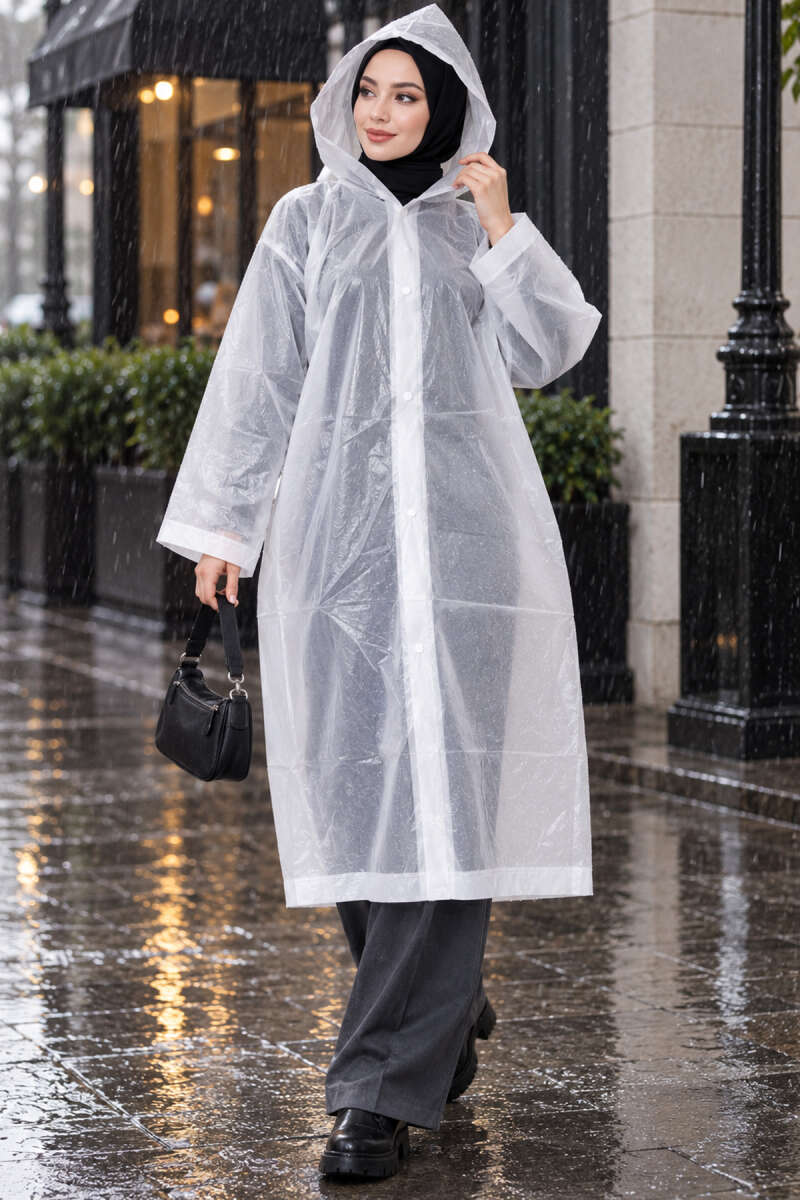 Waterproof Raincoat White - الصورة 3