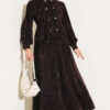 Stone Brit Button-Detail Hem Edge Two-Piece Set Brown