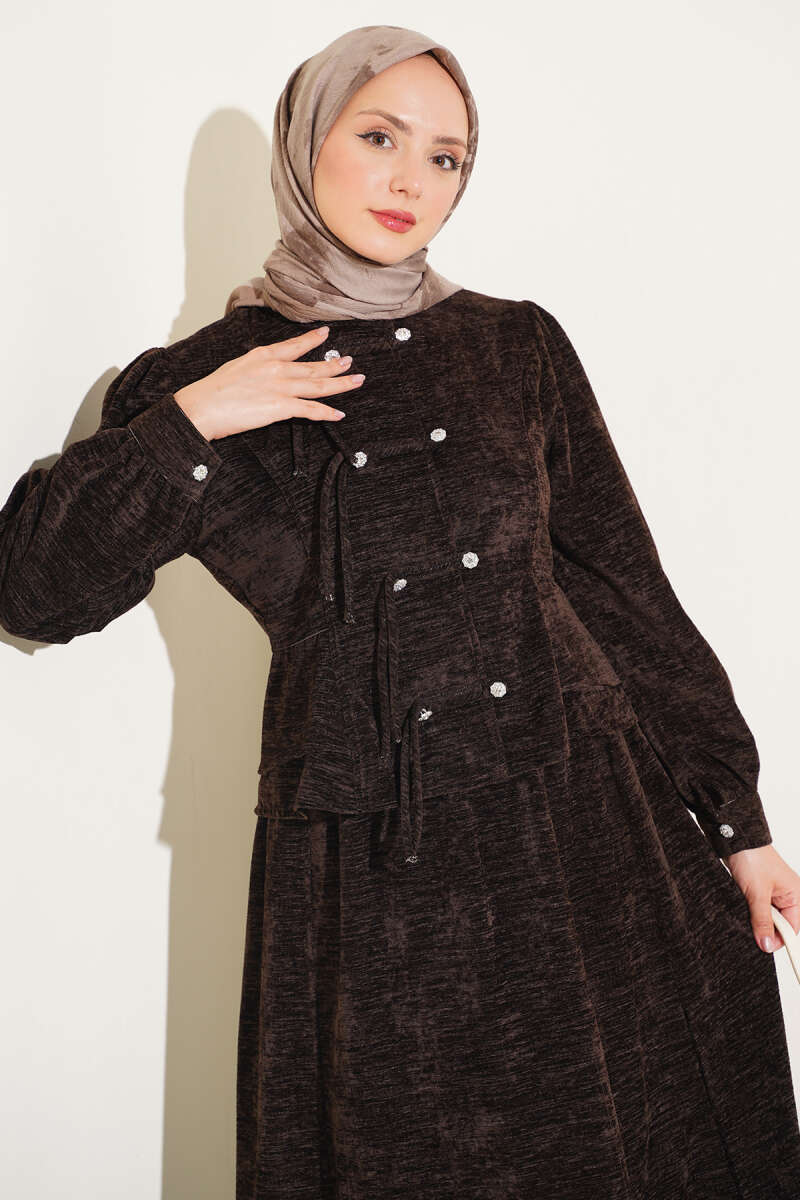 Stone Brit Button-Detail Hem Edge Two-Piece Set Brown - Imagen 2