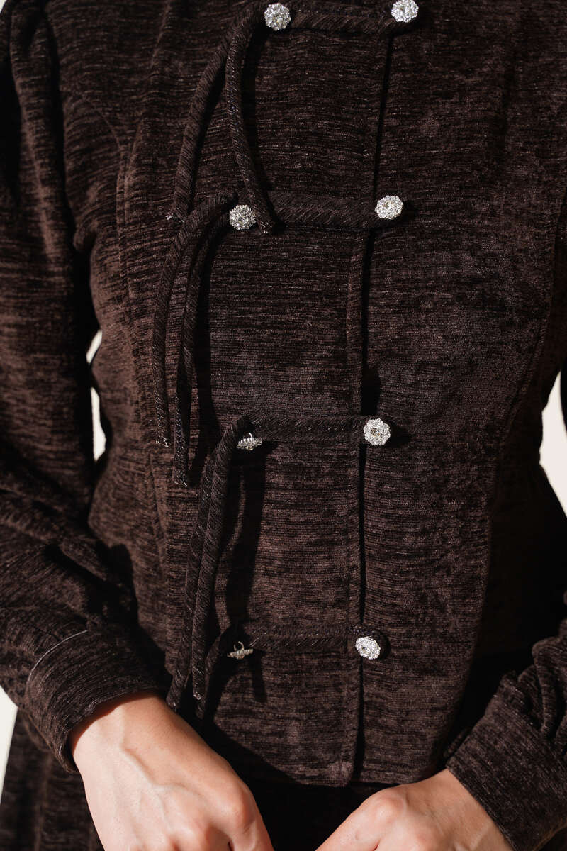 Stone Brit Button-Detail Hem Edge Two-Piece Set Brown - Imagen 4