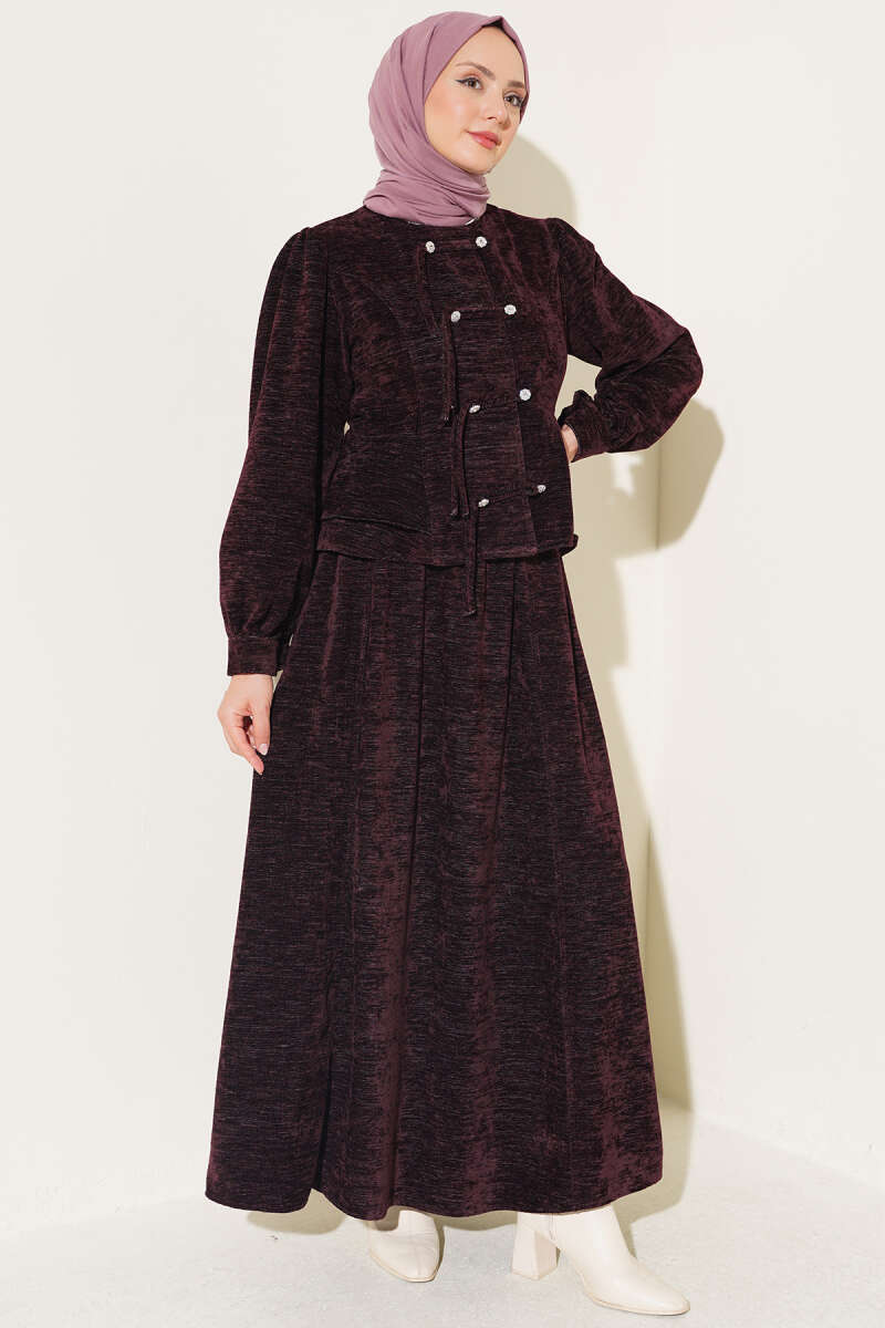 Stone Brit Button-Detail Hem Edge Two-Piece Set Plum