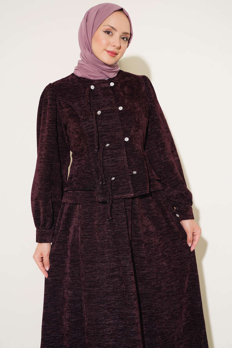 Stone Brit Button-Detail Hem Edge Two-Piece Set Plum – Image 2