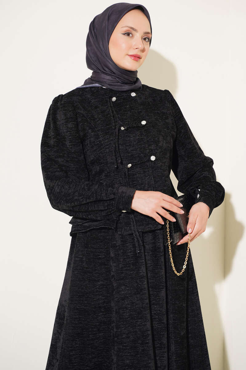 Stone Brit Button-Detail Hem Edge Two-Piece Set Black – Image 2
