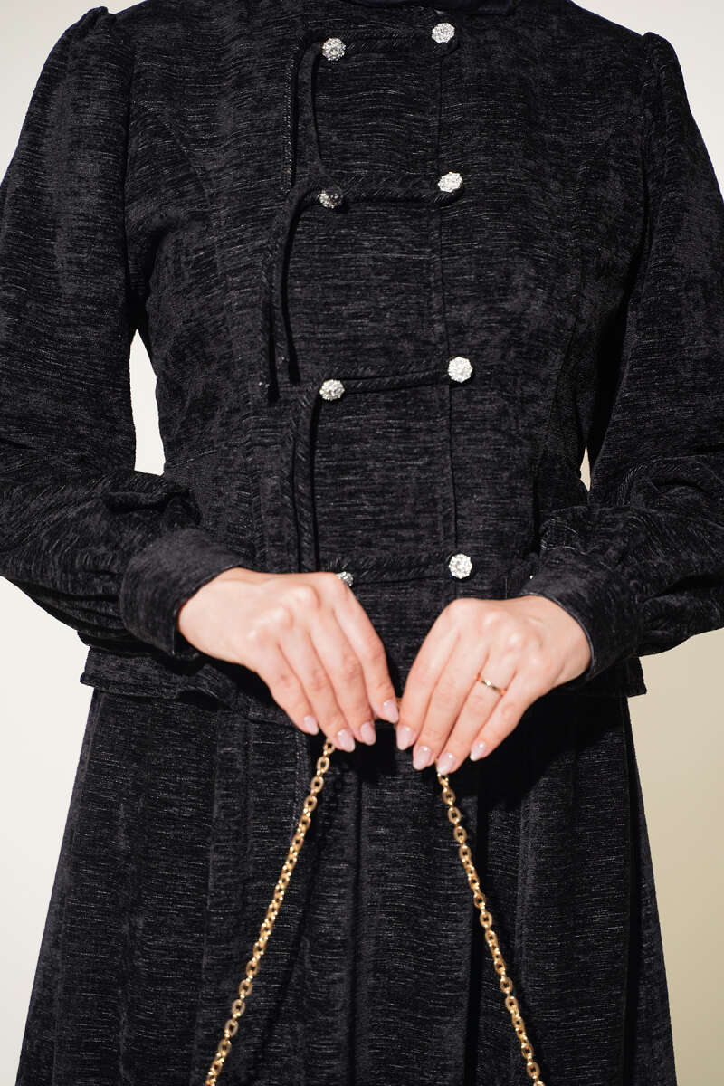 Stone Brit Button-Detail Hem Edge Two-Piece Set Black – Image 4