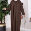 Stone-Embossed Drawstring Dress and Cardigan Knit Two-Piece Set Brown - immagine 3