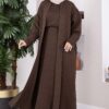 Stone-Embossed Drawstring Dress and Cardigan Knit Two-Piece Set Brown - immagine 4