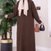 Stone-Embossed Drawstring Dress and Cardigan Knit Two-Piece Set Brown - immagine 5