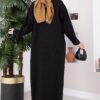 Stone-Embossed Drawstring Dress and Cardigan Knit Two-Piece Set Black – Image 5