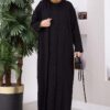 Stone-Embossed Drawstring Dress and Cardigan Knit Two-Piece Set Black – Image 4