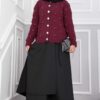 Stone-Embellished Buttoned Short Angora Cardigan Burgundy - Afbeelding 3