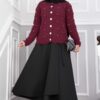 Stone-Embellished Buttoned Short Angora Cardigan Burgundy - Afbeelding 4