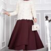 Stone-Embellished Buttoned Short Angora Cardigan Ecru