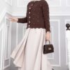 Stone-Embellished Buttoned Short Angora Cardigan Brown – Bild 3