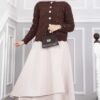 Stone-Embellished Buttoned Short Angora Cardigan Ecru - immagine 5