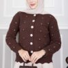 Stone-Embellished Buttoned Short Angora Cardigan Ecru - immagine 6