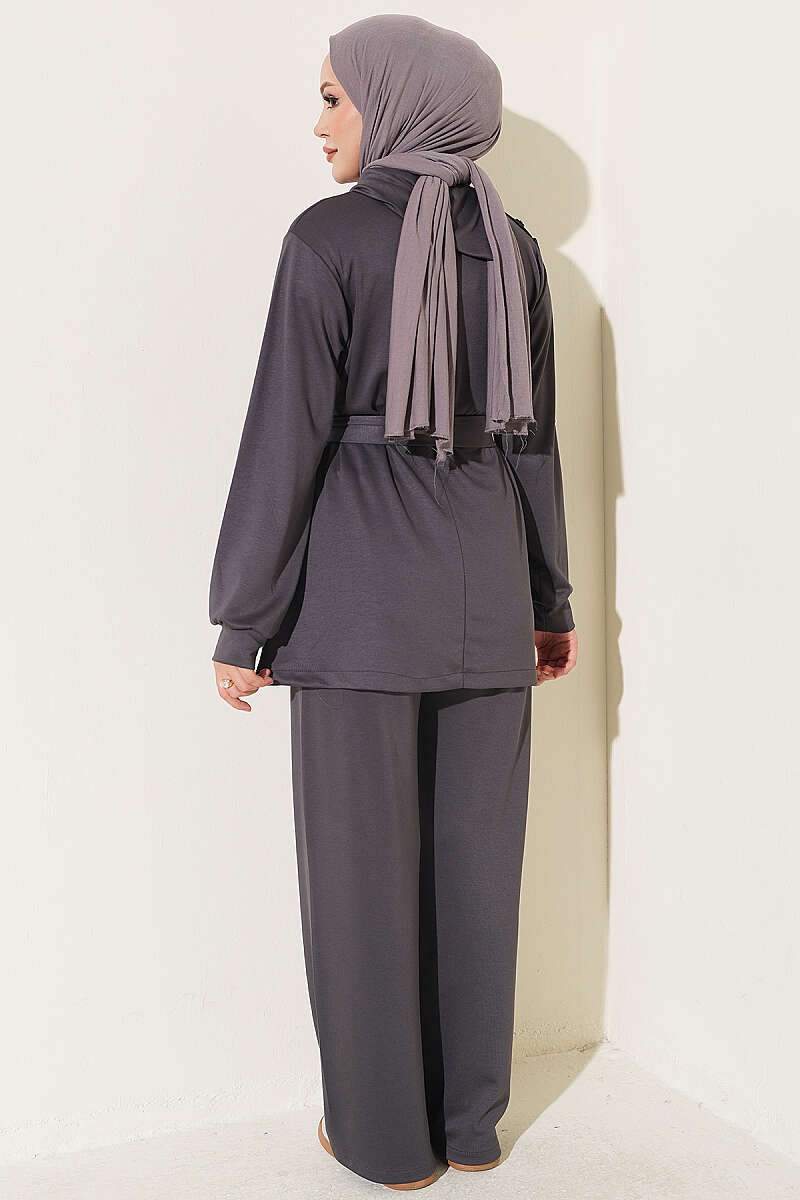 Stone Button Detailing Two-Piece Set Smoke - Image 3